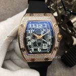 RM Factory Fake Richard Mille Rm010 Review - Richard Mille Rose Gold Diamond Watches With Black Rubber Band